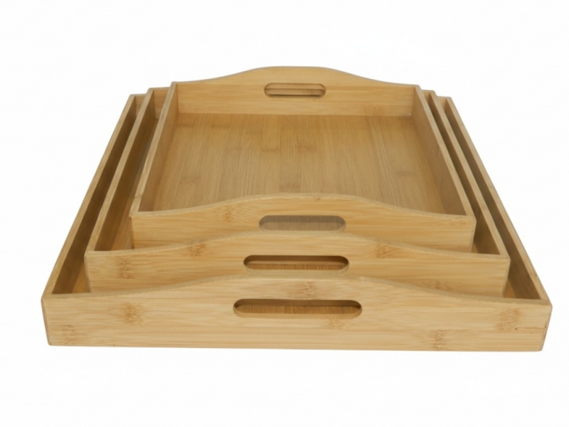 3pc square bamboo serving tray natural